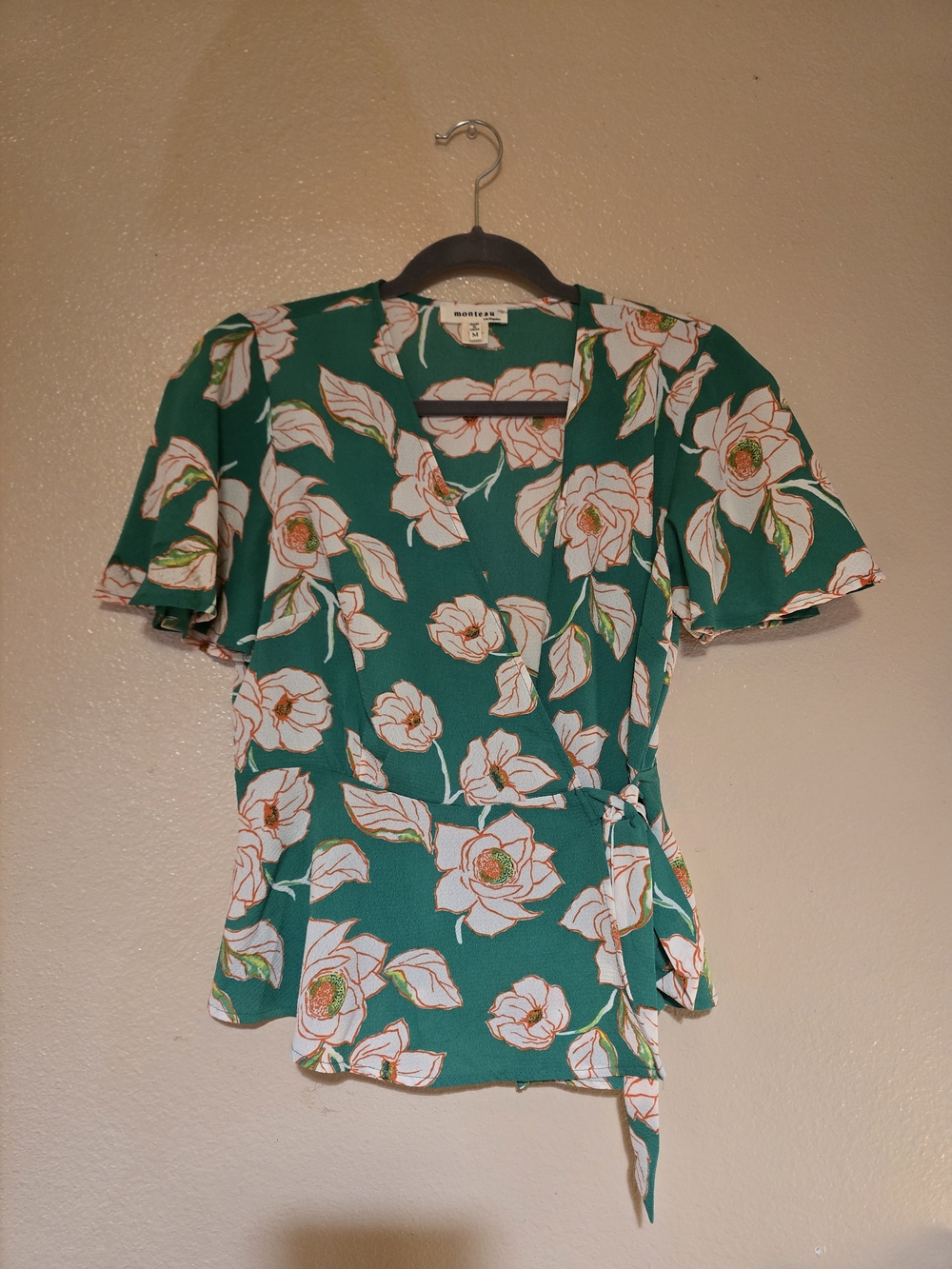 Floral Wrap Top in Teal Green